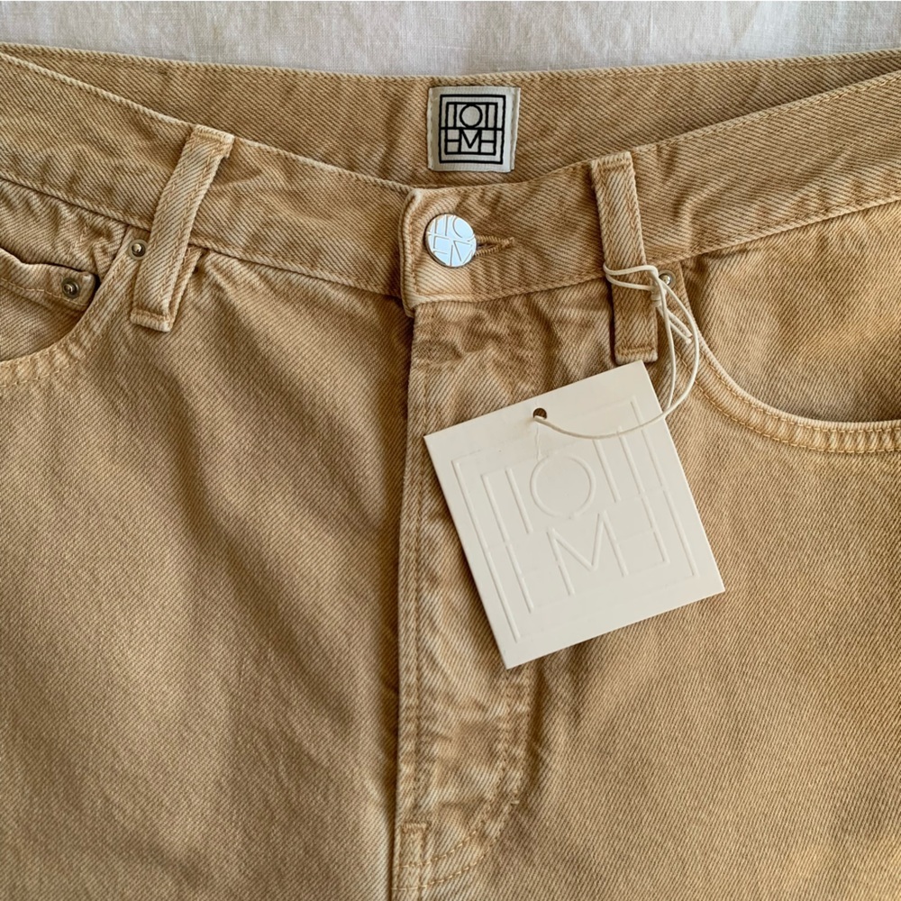 Nwt Toteme Twisted Seam Mid Rise Straight Leg Jeans Pants Sand Tan Washed Beige — image 7 of 8